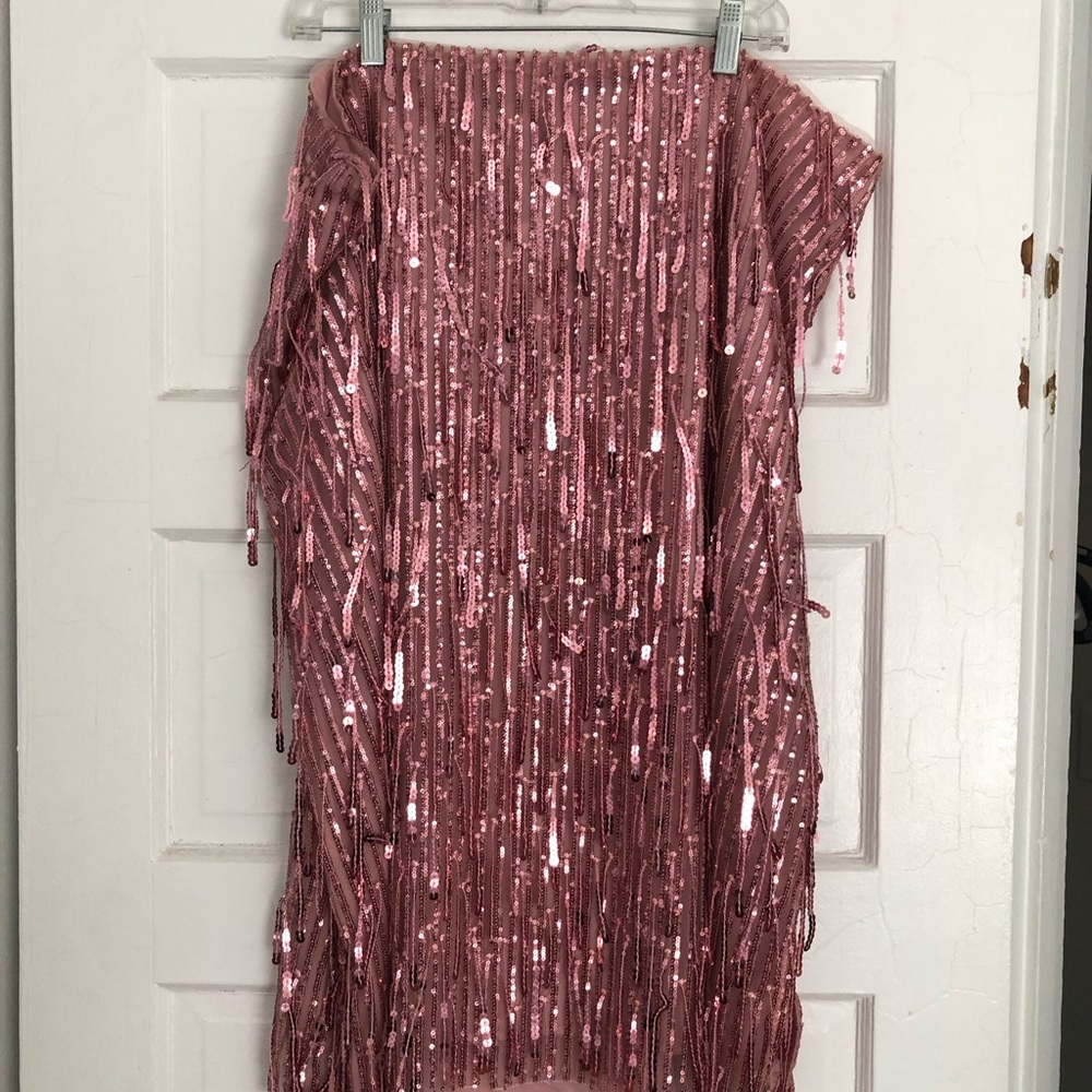 NWT Anthropologie Rose Pink Sequin Fringe Midi Skirt Maeve sz 22W plus new